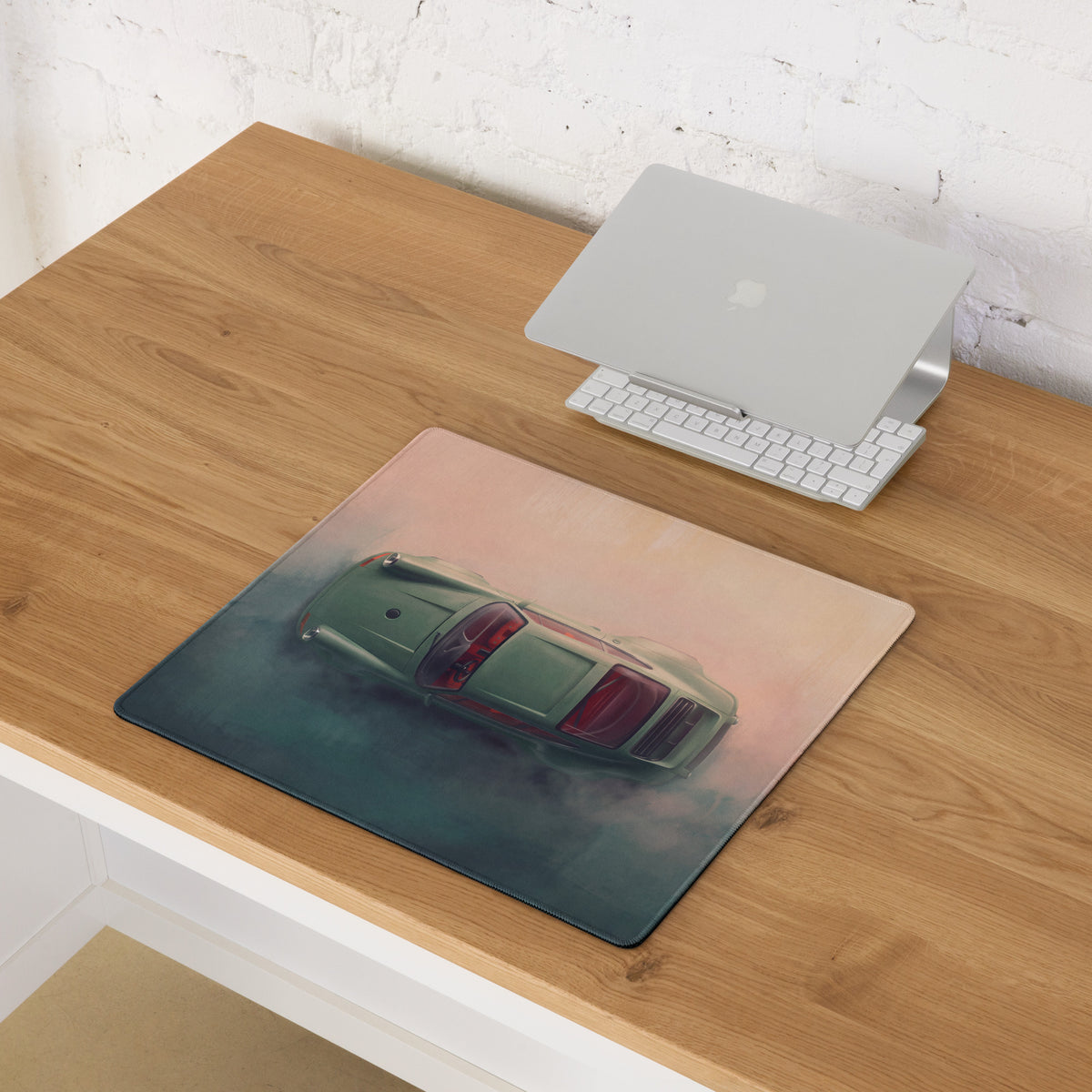 Porsche 911 Inspired Olive Green Restomod Top-Down Desk Mat – Low-Friction Cloth Setup Mousepad