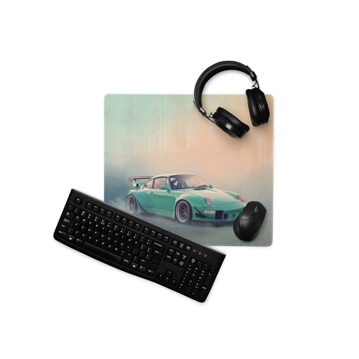 Porsche 911 Inspired Mint Green Widebody GT Wing Desk Mat – High-Precision XL Gaming Mousepad