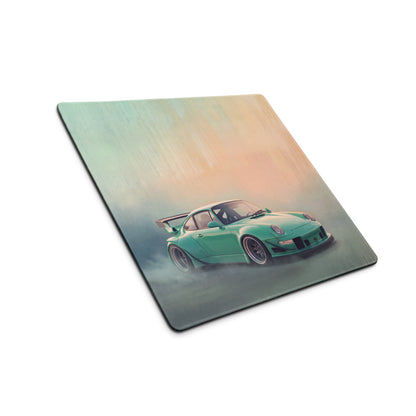 Porsche 911 Inspired Mint Green Widebody GT Wing Desk Mat – High-Precision XL Gaming Mousepad
