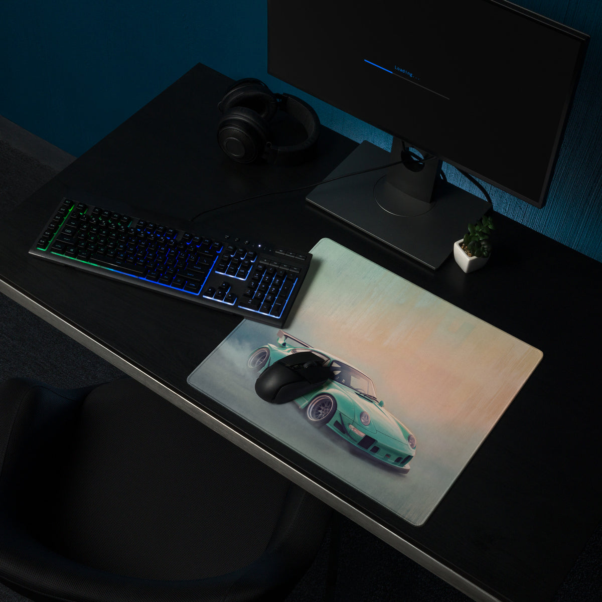 Porsche 911 Inspired Mint Green Widebody GT Wing Desk Mat – High-Precision XL Gaming Mousepad