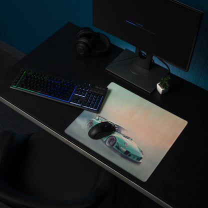Porsche 911 Inspired Mint Green Widebody GT Wing Desk Mat – High-Precision XL Gaming Mousepad