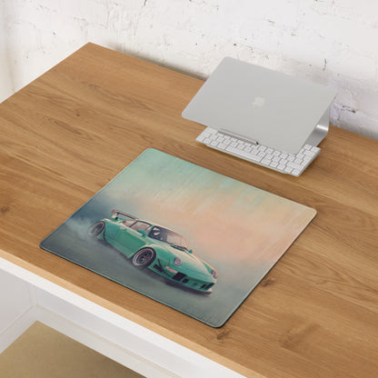 Porsche 911 Inspired Mint Green Widebody GT Wing Desk Mat – High-Precision XL Gaming Mousepad