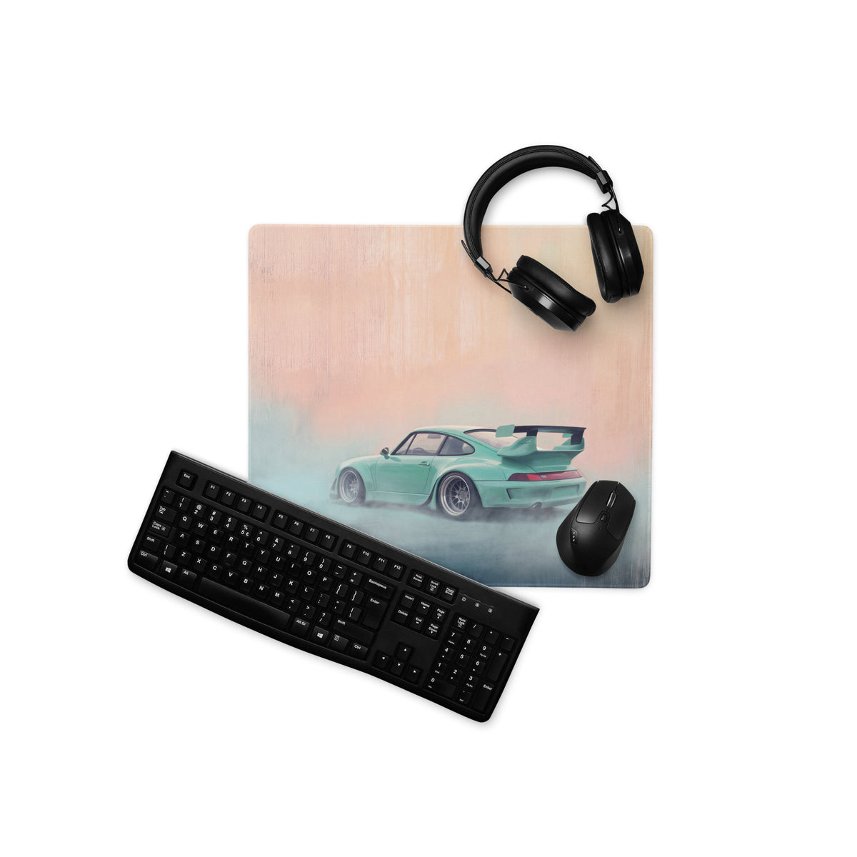 Porsche 911 Inspired Mint Green 993 Widebody GT Wing Desk Pad – Ultra-Glide Stitched Edge Gaming Mouse Mat