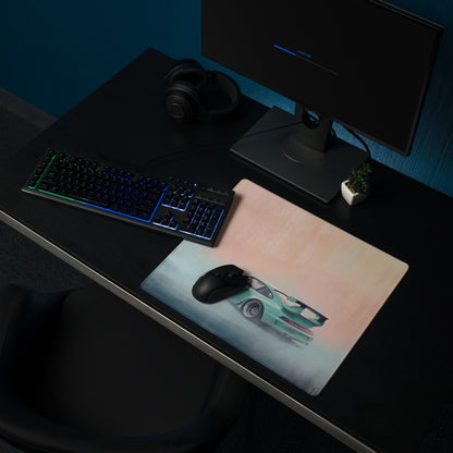 Porsche 911 Inspired Mint Green 993 Widebody GT Wing Desk Pad – Ultra-Glide Stitched Edge Gaming Mouse Mat