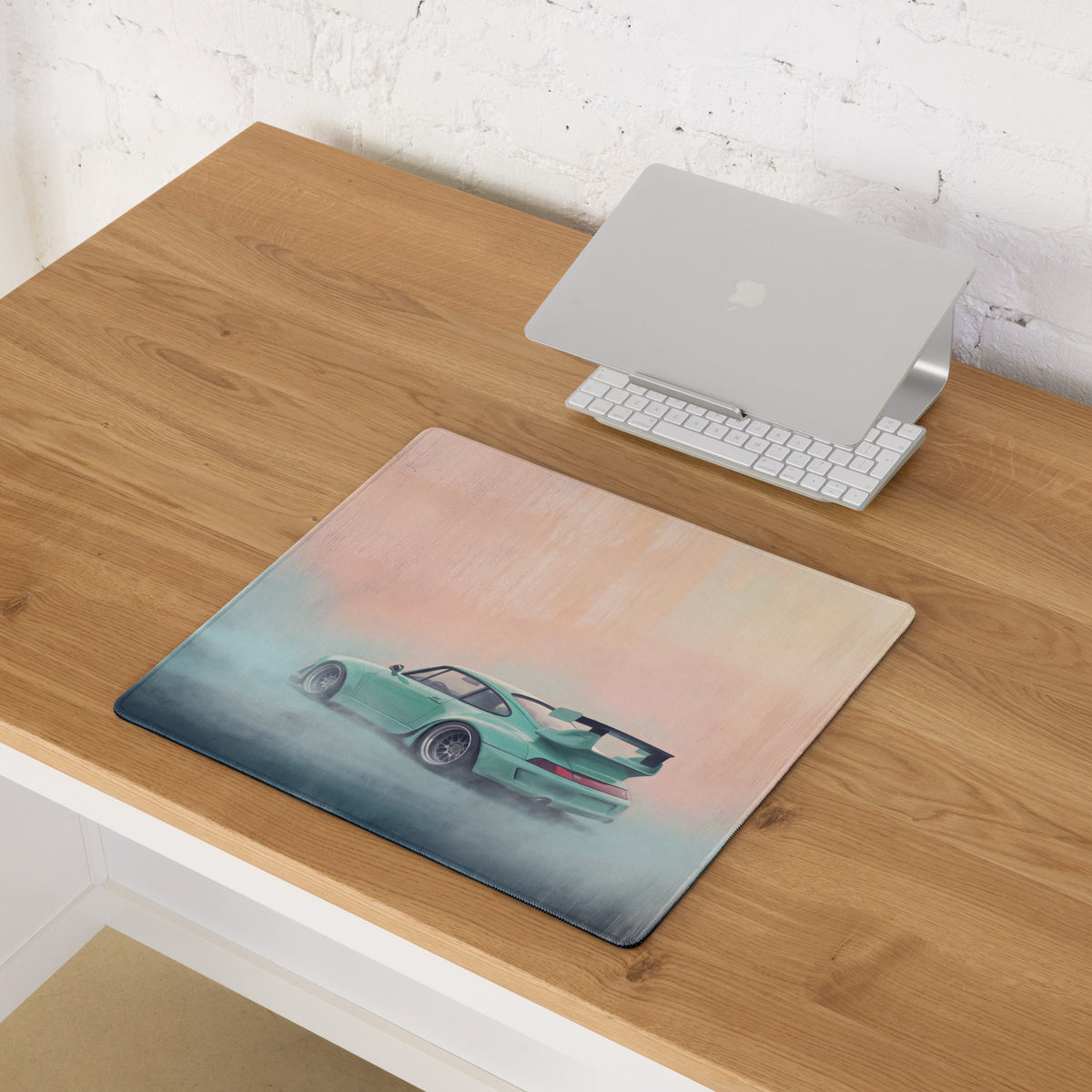 Porsche 911 Inspired Mint Green 993 Widebody GT Wing Desk Pad – Ultra-Glide Stitched Edge Gaming Mouse Mat