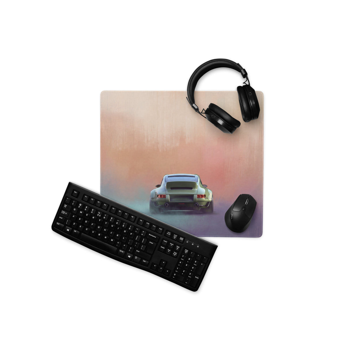 Porsche 911 Inspired Olive Green Restomod Rear Profile Desk Mat – Low-Friction Cloth Setup Mousepad