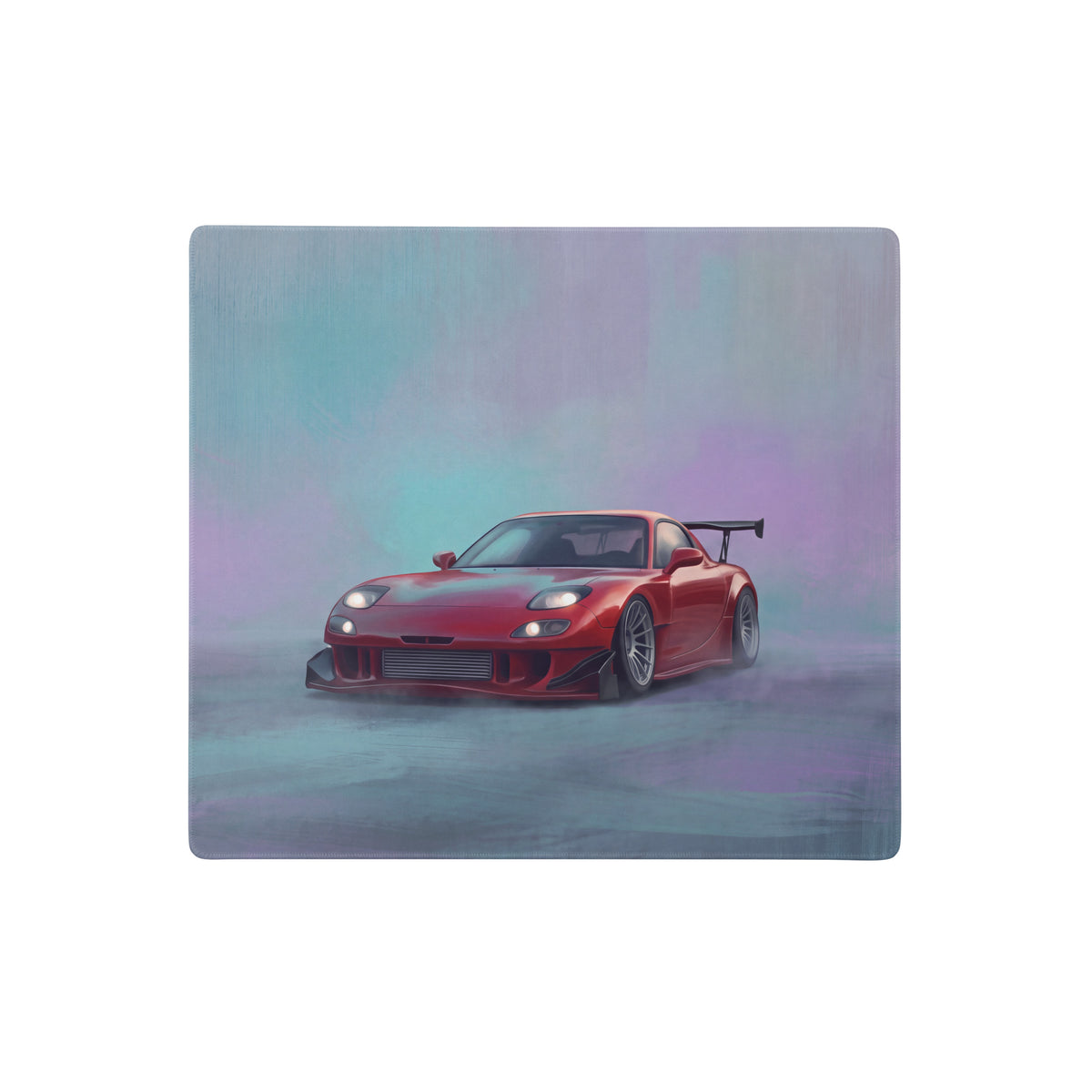 Red sports car inspired vintage red widebody gt wing desk pad with sleek aerodynamic design and black racing spoiler