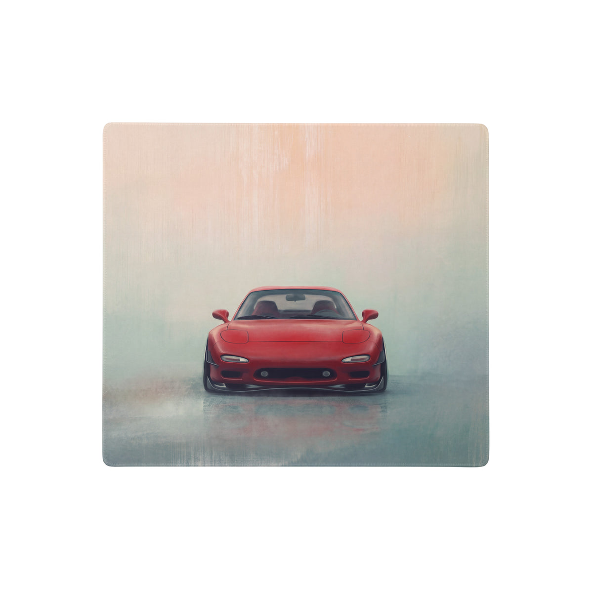 Red mazda rx-7 sports car stylized illustration on a square vintage red fd frontal desk mat xl gaming mousepad