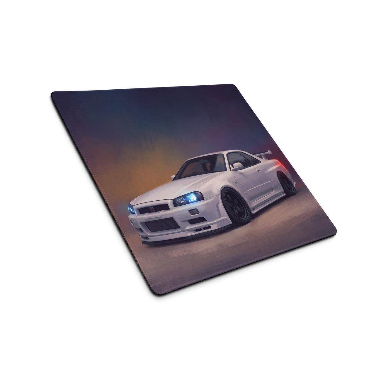 Nissan Skyline Inspired Pearl White R34 GT-R Desk Pad – Ultra-Glide Stitched Edge Gaming Mouse Mat