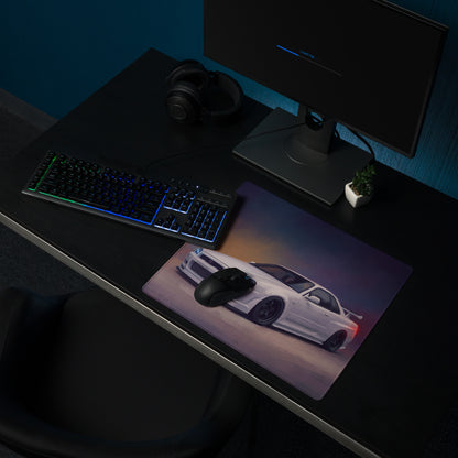 Nissan Skyline Inspired Pearl White R34 GT-R Desk Pad – Ultra-Glide Stitched Edge Gaming Mouse Mat