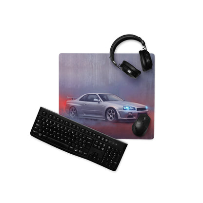 Nissan Skyline Inspired Silver GT-R R34 Desk Pad – Extended Non-Slip PC Mouse Mat