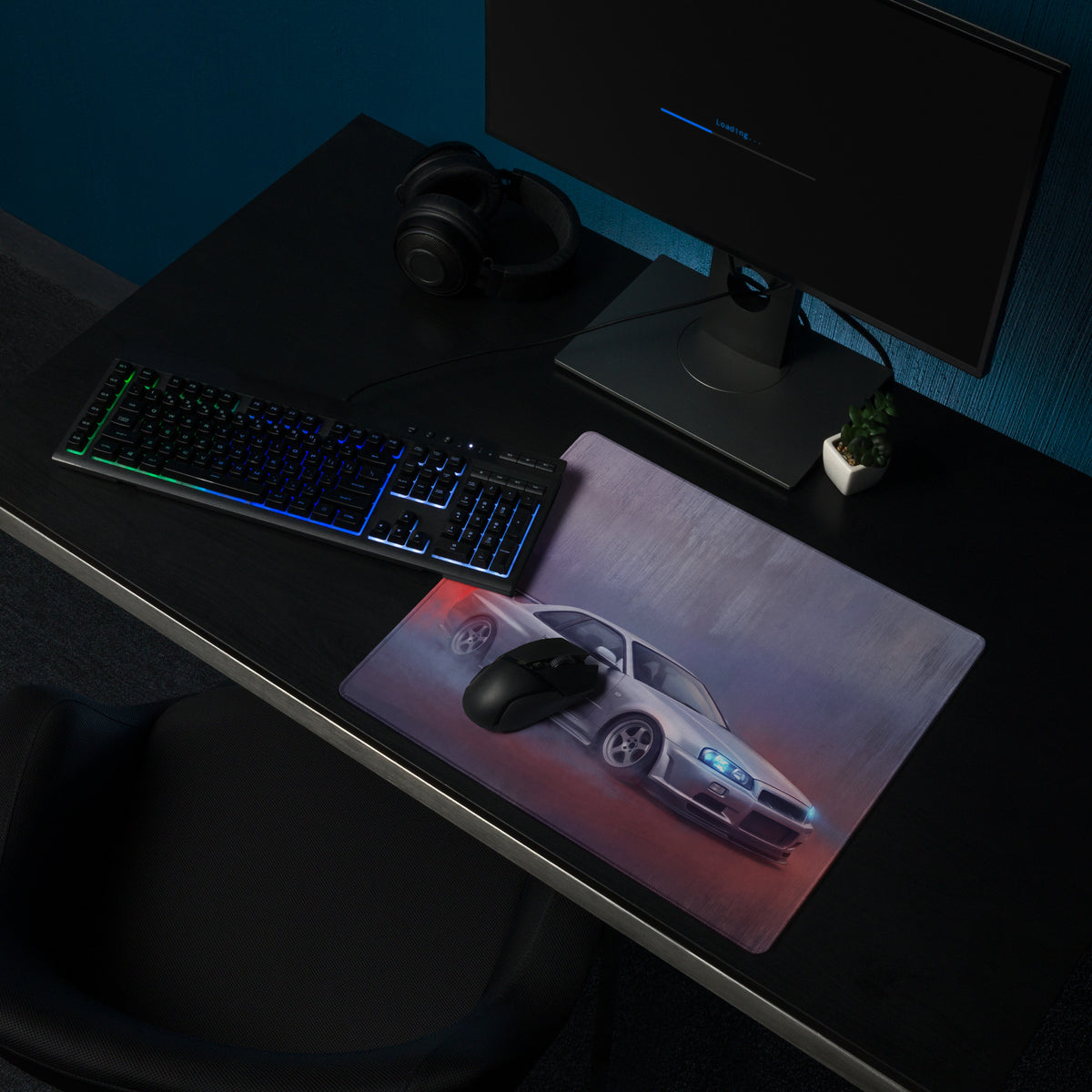 Nissan Skyline Inspired Silver GT-R R34 Desk Pad – Extended Non-Slip PC Mouse Mat