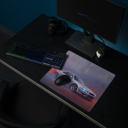 Nissan Skyline Inspired Silver GT-R R34 Desk Pad – Extended Non-Slip PC Mouse Mat