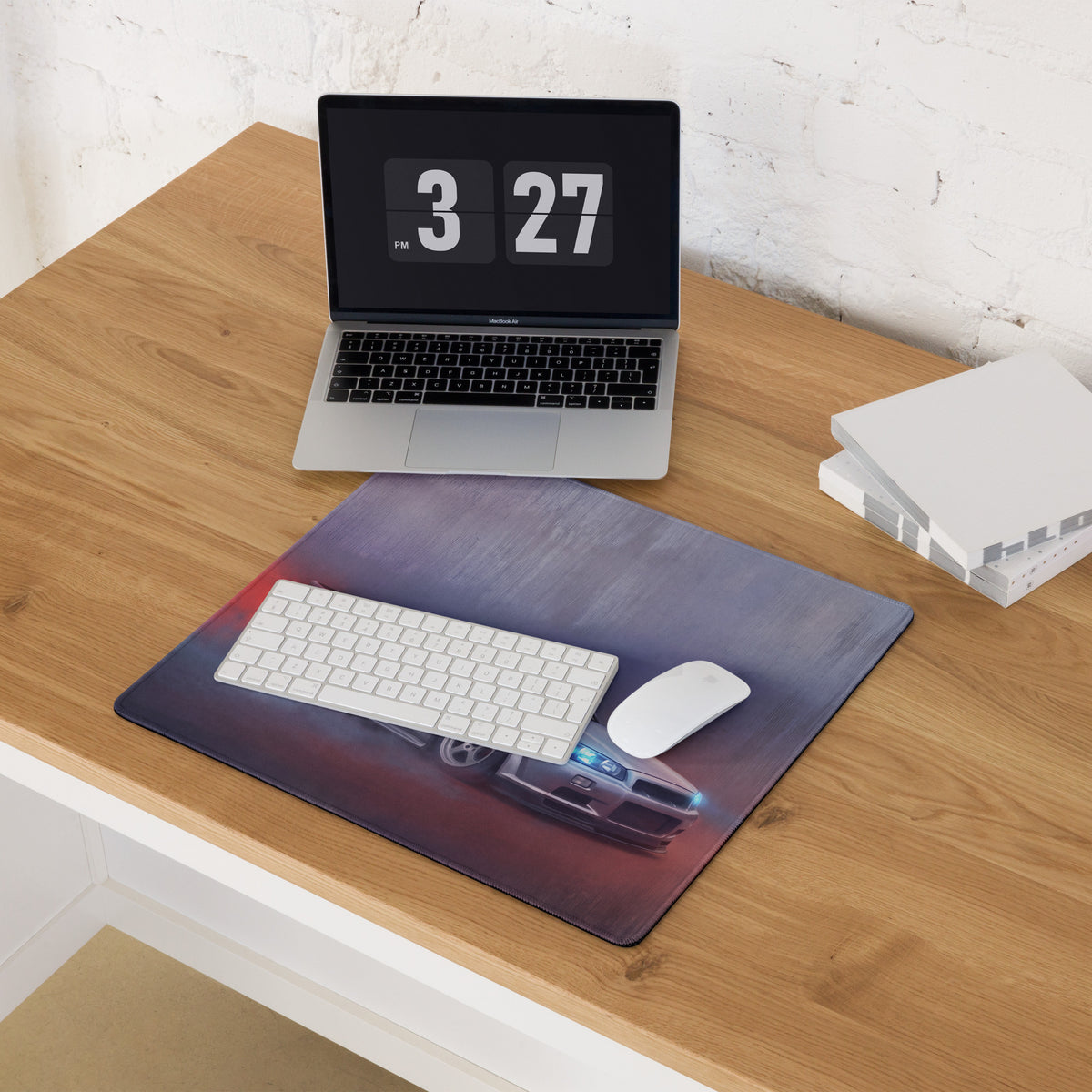 Nissan Skyline Inspired Silver GT-R R34 Desk Pad – Extended Non-Slip PC Mouse Mat