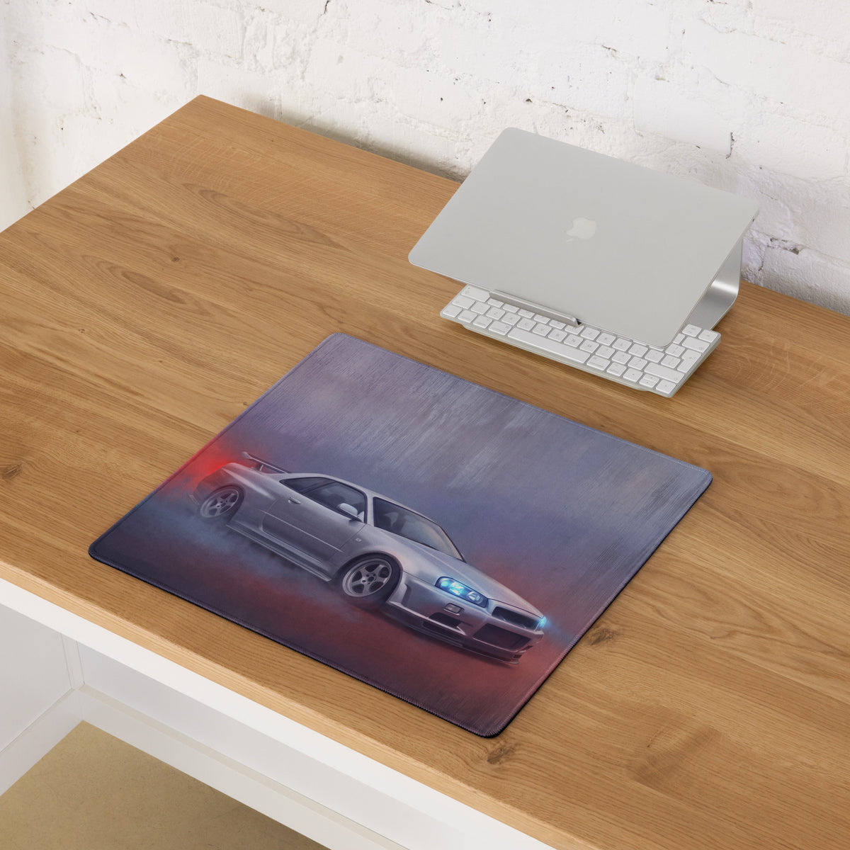 Nissan Skyline Inspired Silver GT-R R34 Desk Pad – Extended Non-Slip PC Mouse Mat