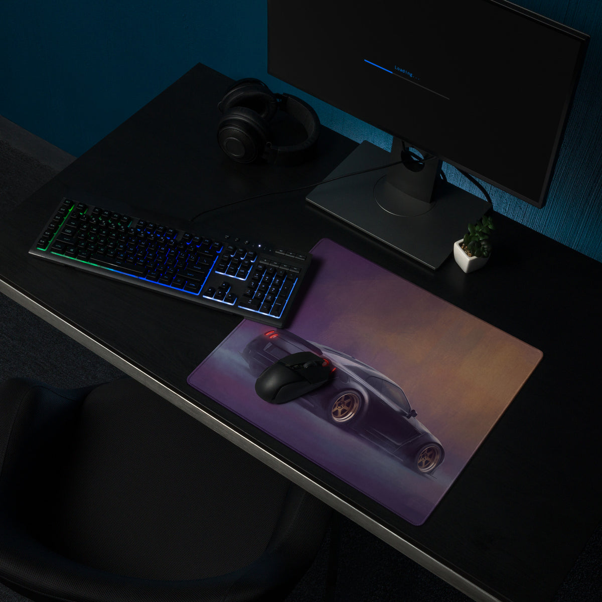 Nissan GT-R Inspired Stealth Black Gold Rim Desk Pad – Ultra-Glide Stitched Edge Gaming Mouse Mat