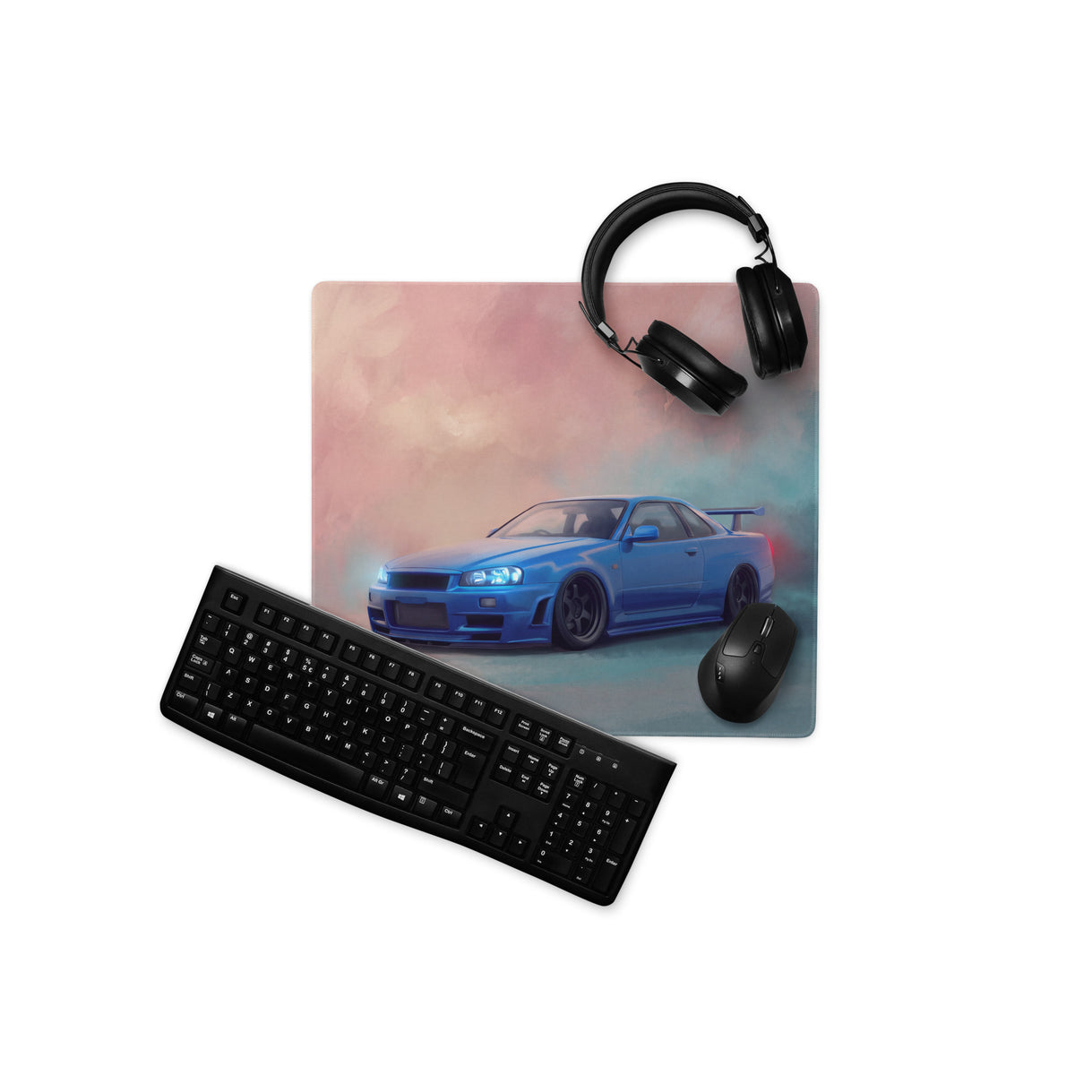 Nissan Skyline Inspired Bayside Blue R34 GT-R Desk Mat – Low-Friction Cloth Setup Mousepad