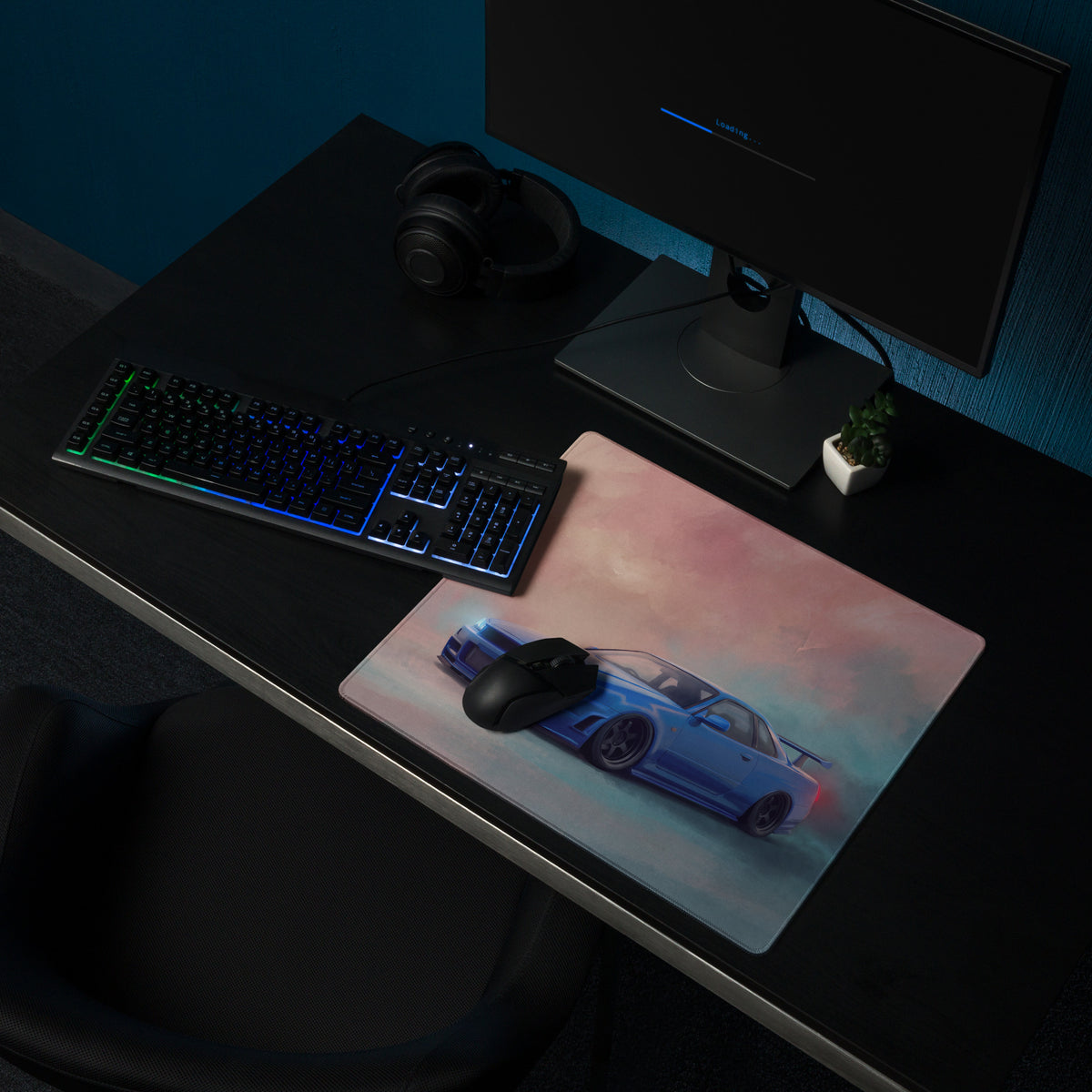 Nissan Skyline Inspired Bayside Blue R34 GT-R Desk Mat – Low-Friction Cloth Setup Mousepad