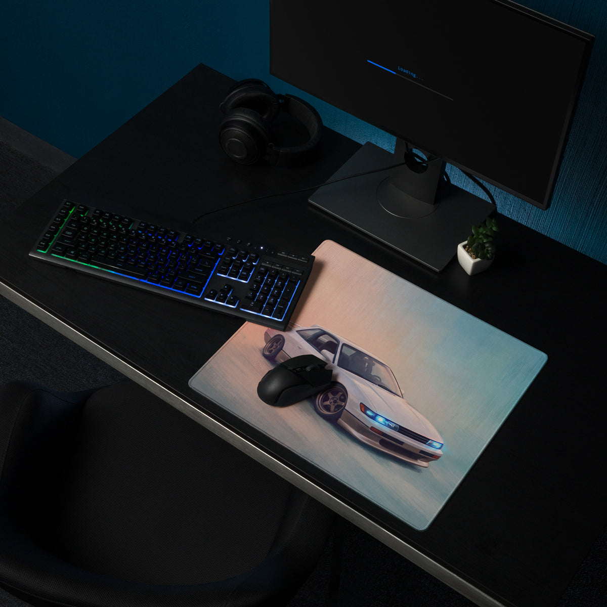 Nissan Silvia Inspired Two-Tone S13 Coupe Desk Pad – Ultra-Glide Stitched Edge Gaming Mouse Mat