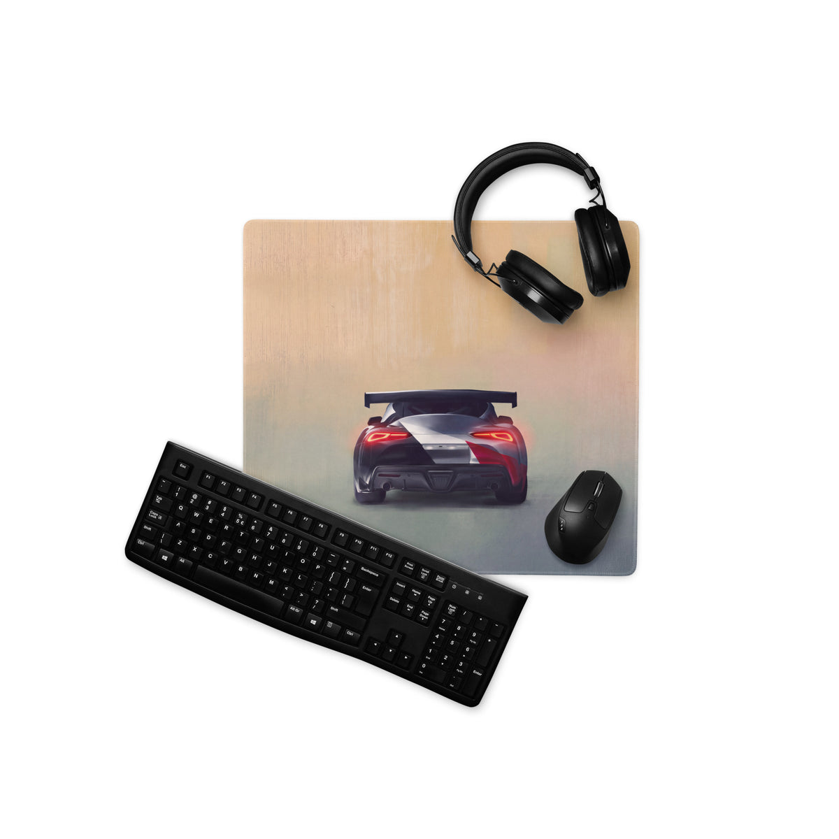 Toyota GR Supra Inspired GT4 Camo Rear Desk Mat – Low-Friction Cloth Setup Mousepad