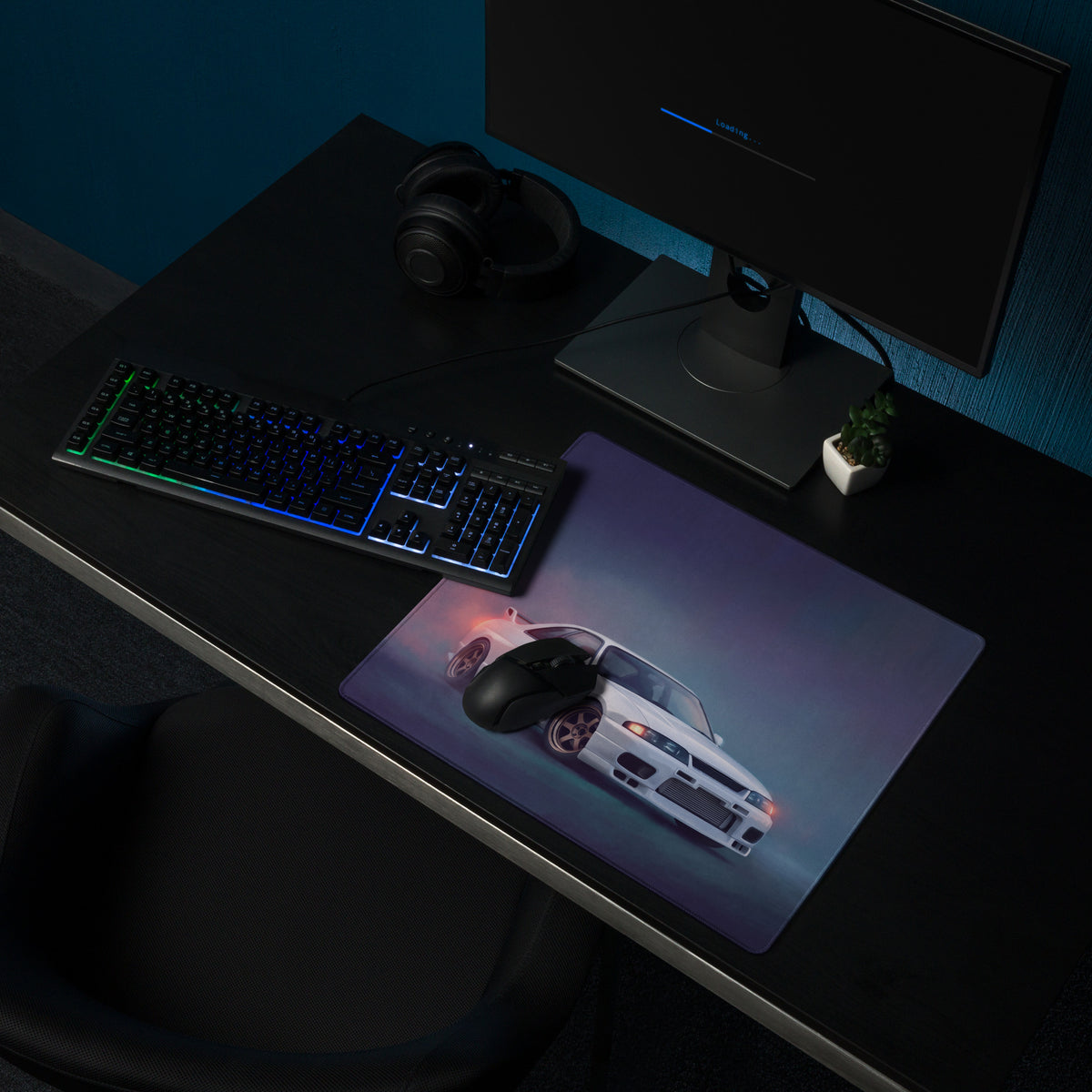 Nissan Skyline Inspired Pure White R33 GT-R Desk Pad – Ultra-Glide Stitched Edge Gaming Mouse Mat