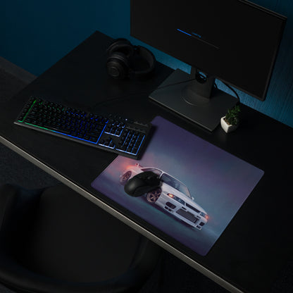 Nissan Skyline Inspired Pure White R33 GT-R Desk Pad – Ultra-Glide Stitched Edge Gaming Mouse Mat