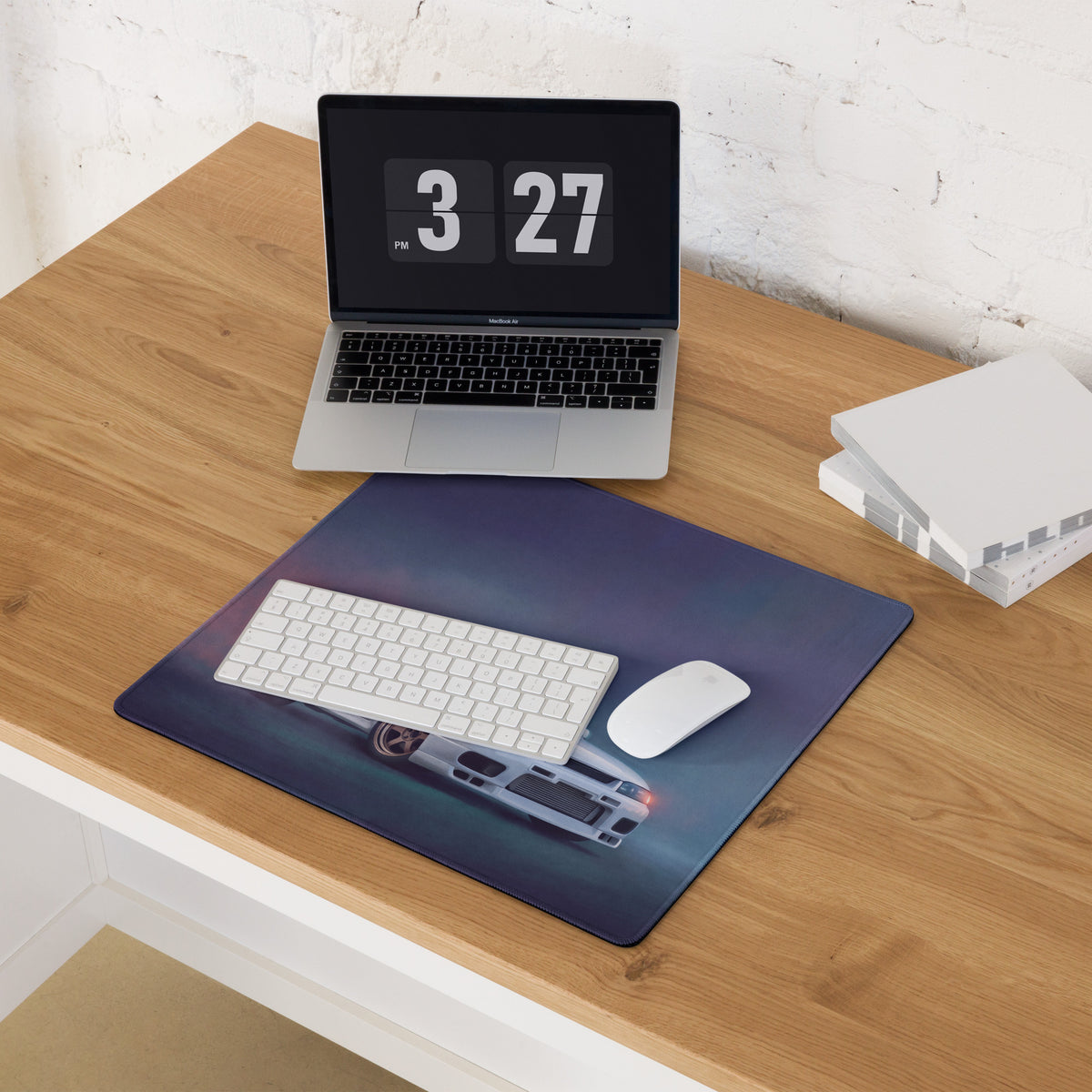 Nissan Skyline Inspired Pure White R33 GT-R Desk Pad – Ultra-Glide Stitched Edge Gaming Mouse Mat