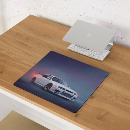 Nissan Skyline Inspired Pure White R33 GT-R Desk Pad – Ultra-Glide Stitched Edge Gaming Mouse Mat