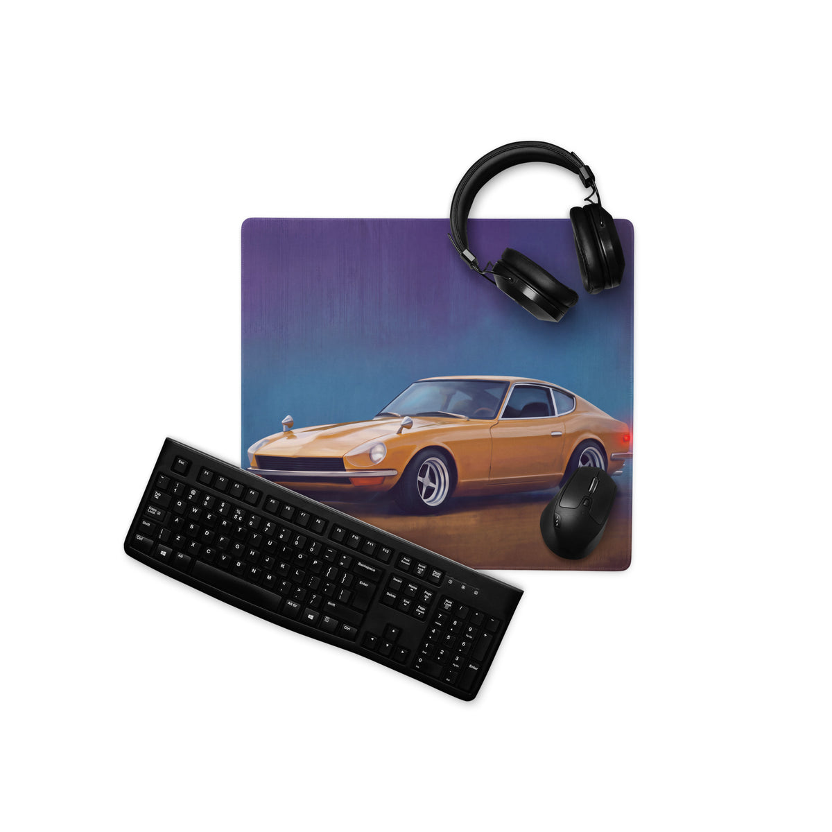 Datsun 240Z Inspired Safari Gold Fairlady Desk Mat – Low-Friction Cloth Setup Mousepad