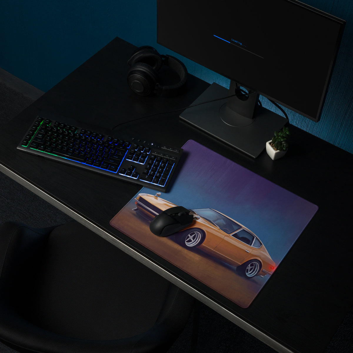 Datsun 240Z Inspired Safari Gold Fairlady Desk Mat – Low-Friction Cloth Setup Mousepad