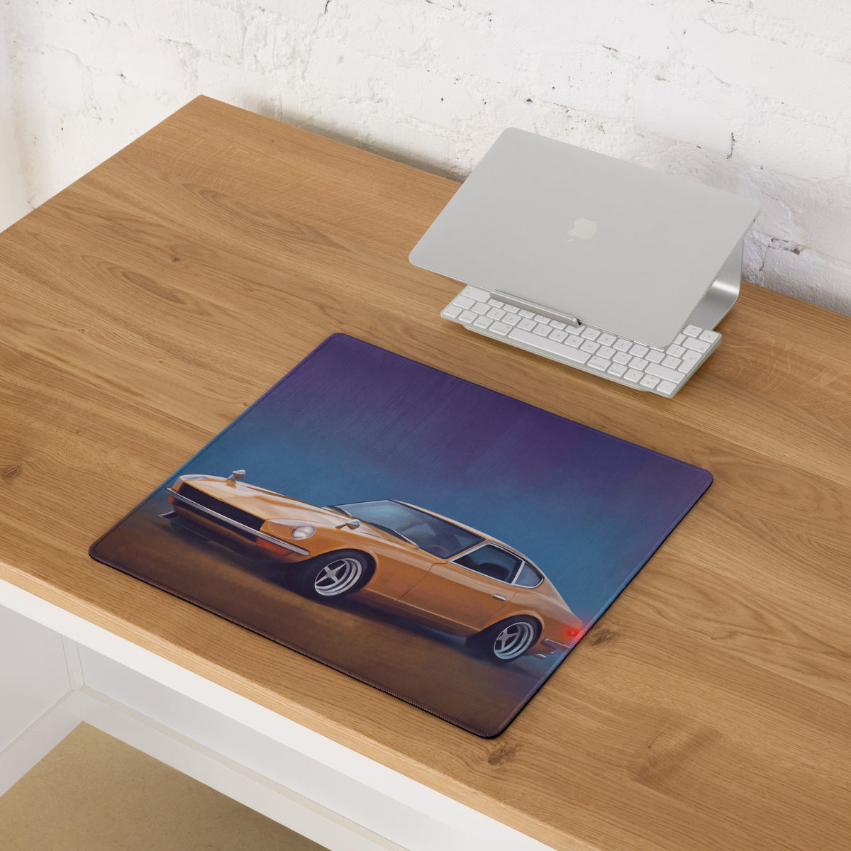 Datsun 240Z Inspired Safari Gold Fairlady Desk Mat – Low-Friction Cloth Setup Mousepad