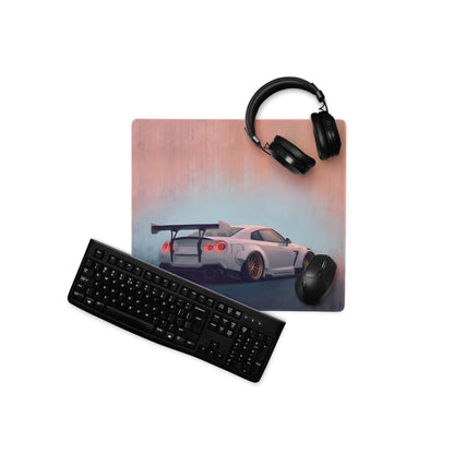 Nissan GT-R Inspired Pearl White Gold Rim Desk Mat – High-Precision XL Gaming Mousepad