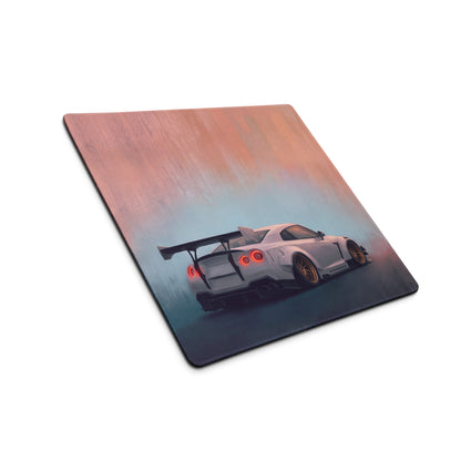 Nissan GT-R Inspired Pearl White Gold Rim Desk Mat – High-Precision XL Gaming Mousepad
