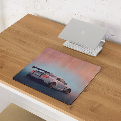 Nissan GT-R Inspired Pearl White Gold Rim Desk Mat – High-Precision XL Gaming Mousepad