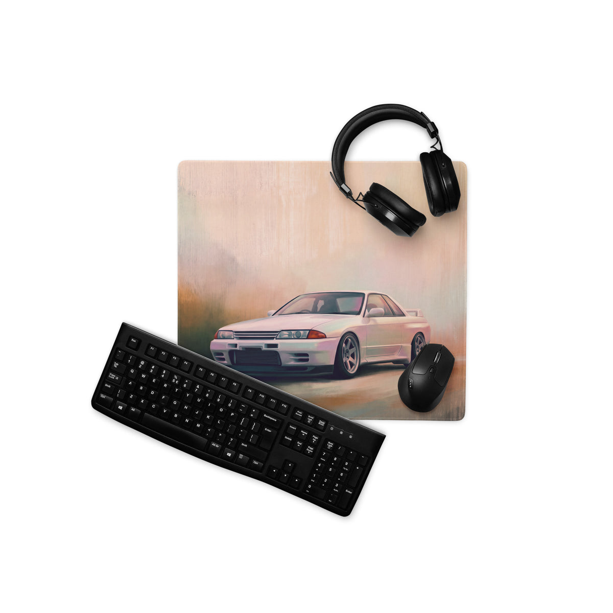 Nissan Skyline Inspired Pearl White R32 GT-R Desk Pad – Ultra-Glide Stitched Edge Gaming Mouse Mat