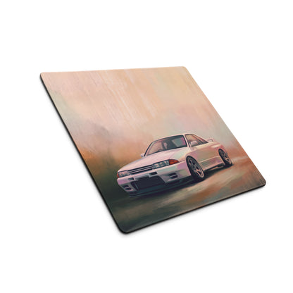 Nissan Skyline Inspired Pearl White R32 GT-R Desk Pad – Ultra-Glide Stitched Edge Gaming Mouse Mat