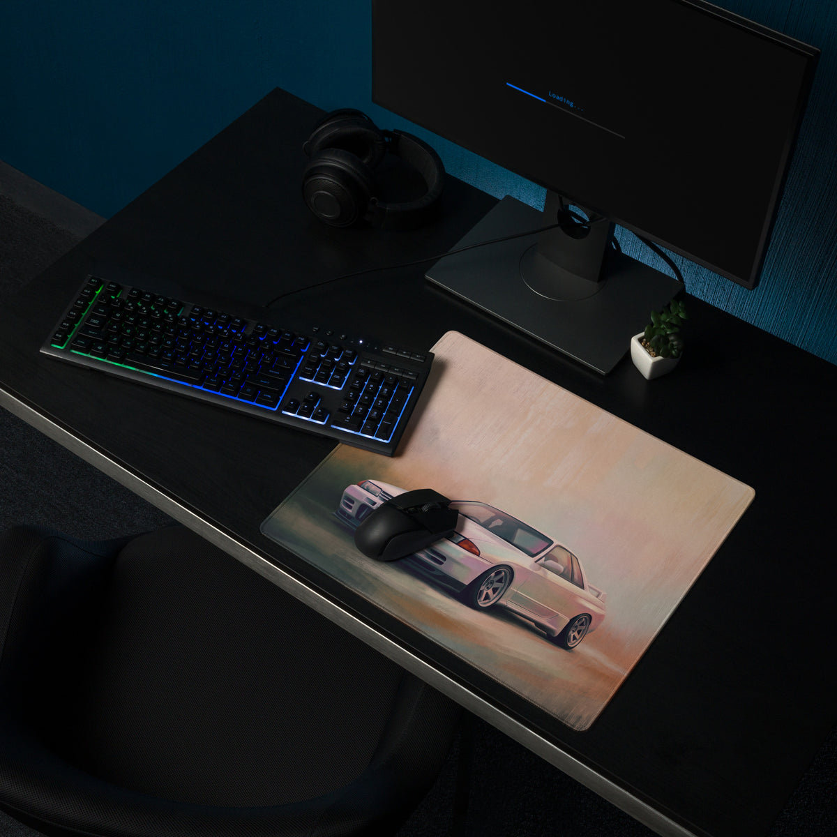 Nissan Skyline Inspired Pearl White R32 GT-R Desk Pad – Ultra-Glide Stitched Edge Gaming Mouse Mat