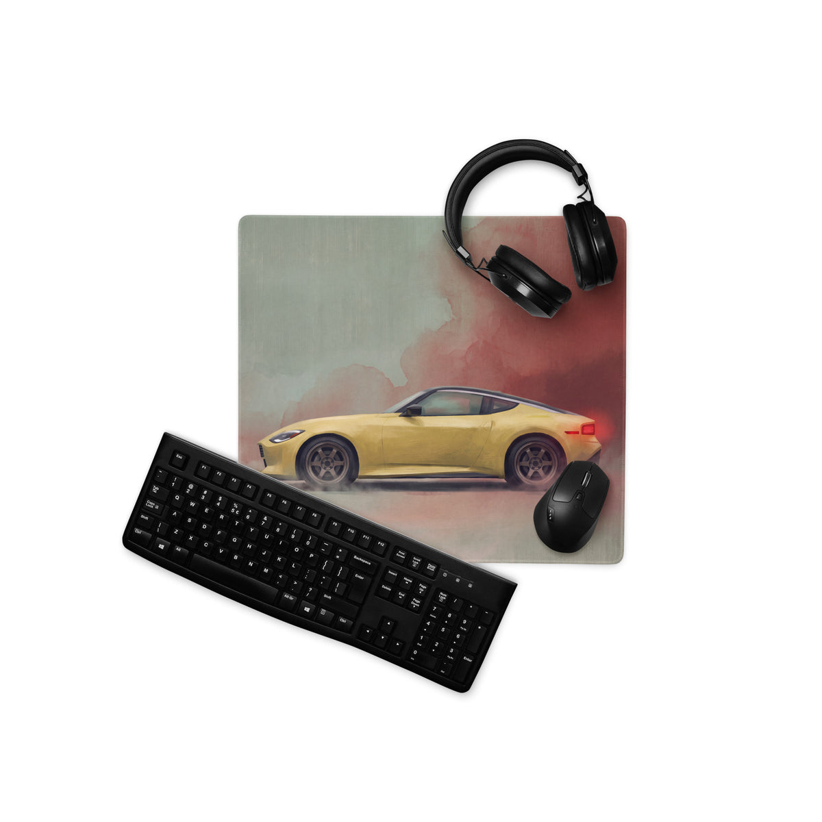 Nissan Z Inspired Ikazuchi Yellow Profile Desk Mat – Low-Friction Cloth Setup Mousepad