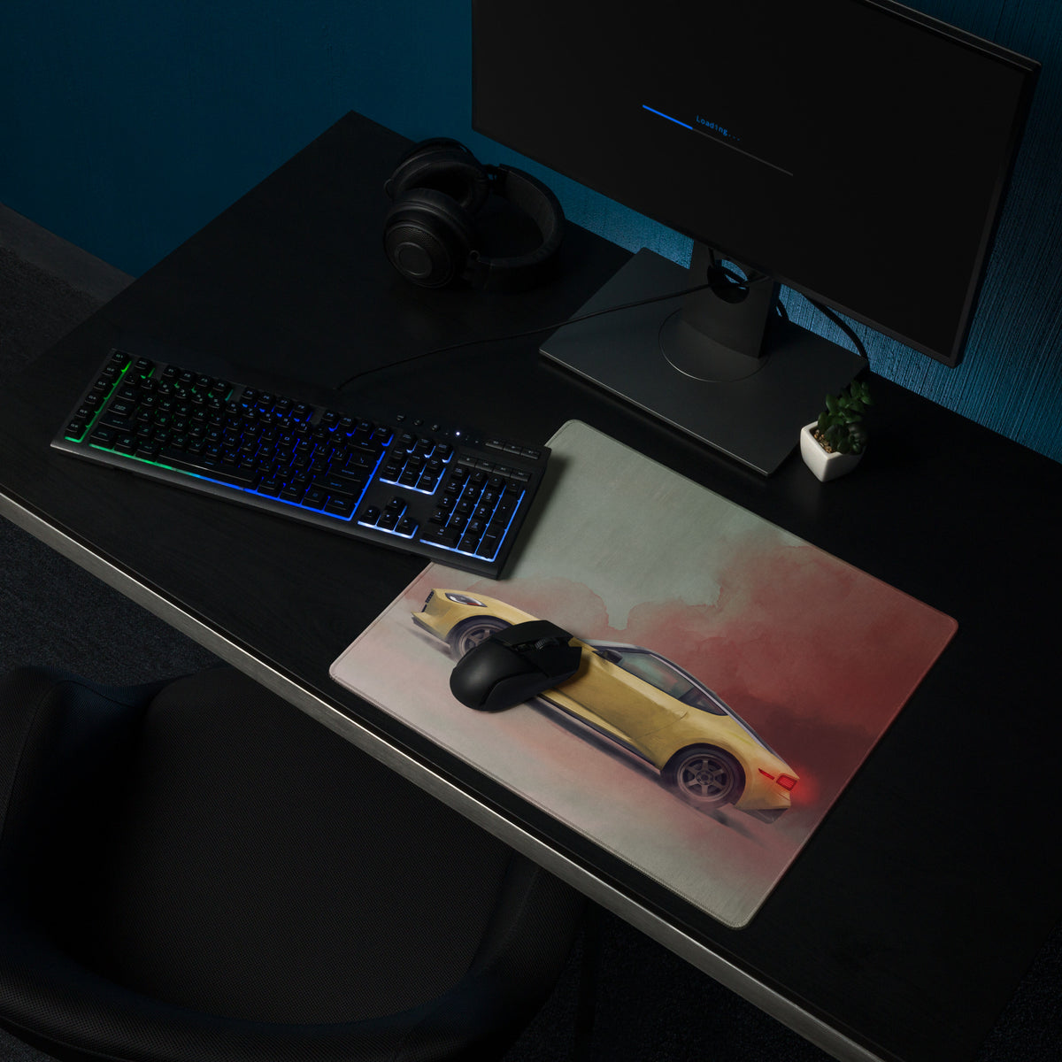 Nissan Z Inspired Ikazuchi Yellow Profile Desk Mat – Low-Friction Cloth Setup Mousepad