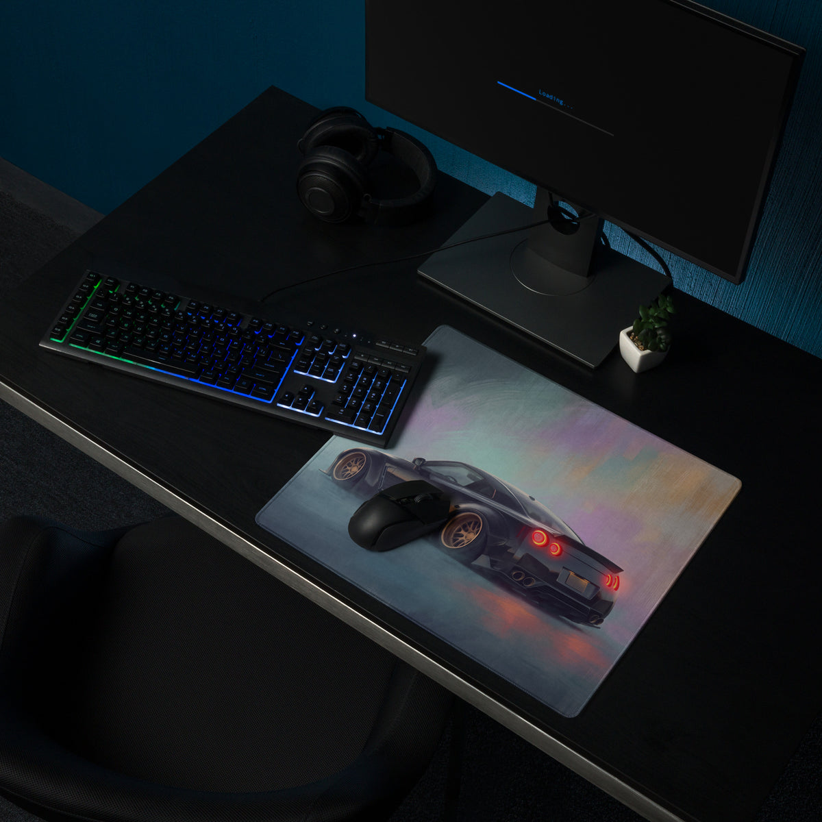 Nissan GT-R Inspired Midnight Gold Rim Rear Desk Pad – Extended Non-Slip PC Mouse Mat