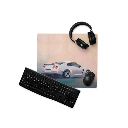 Nissan GT-R Inspired Pearl White Stance Desk Mat – Low-Friction Cloth Setup Mousepad