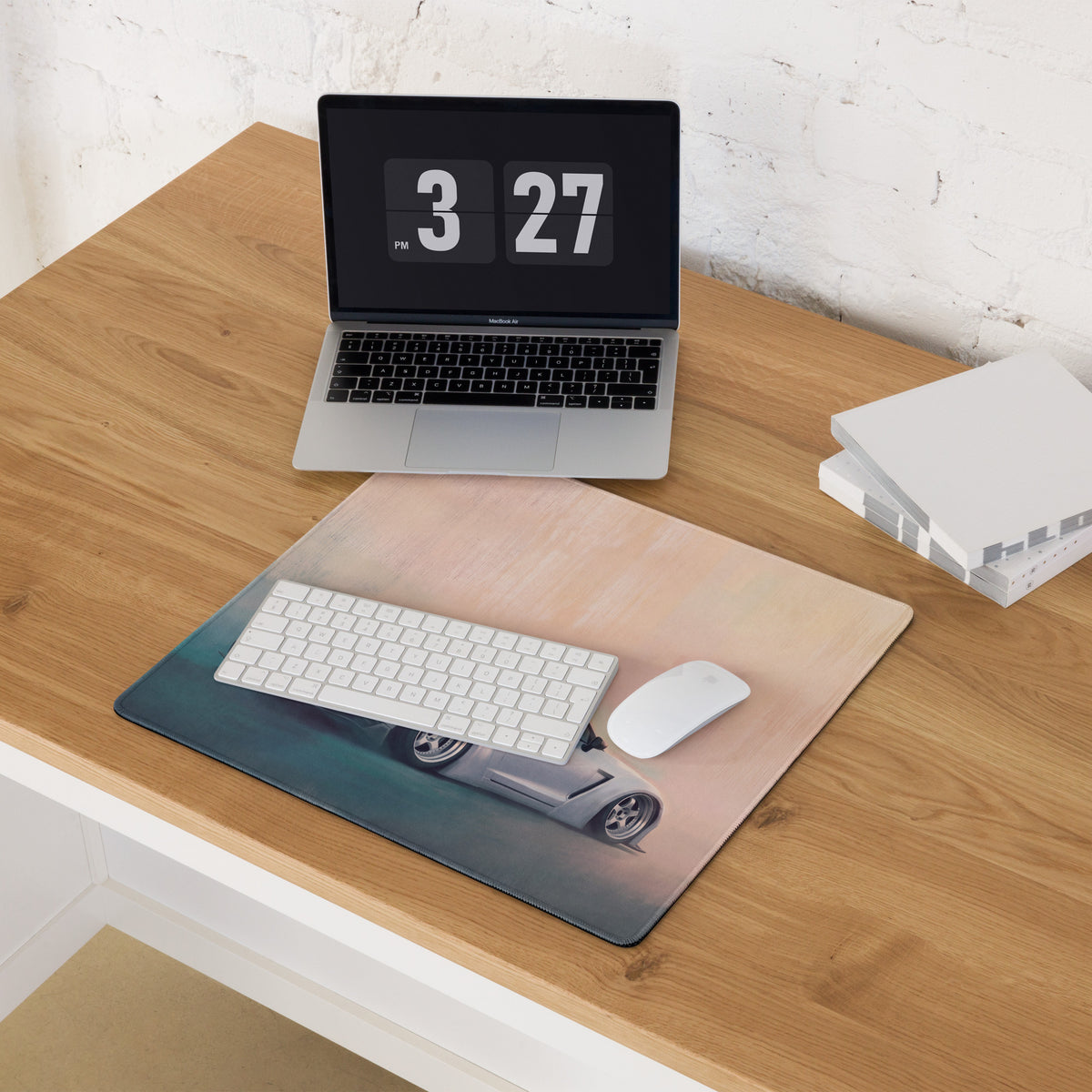 Nissan GT-R Inspired Pearl White Stance Desk Mat – Low-Friction Cloth Setup Mousepad