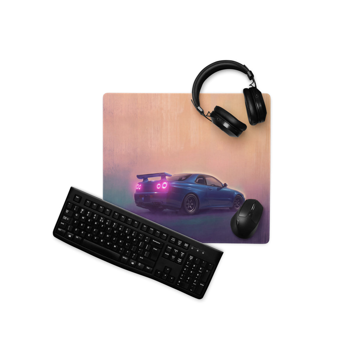 Nissan Skyline Inspired Bayside Blue R34 GT-R Rear Desk Pad – Extended Non-Slip PC Mouse Mat