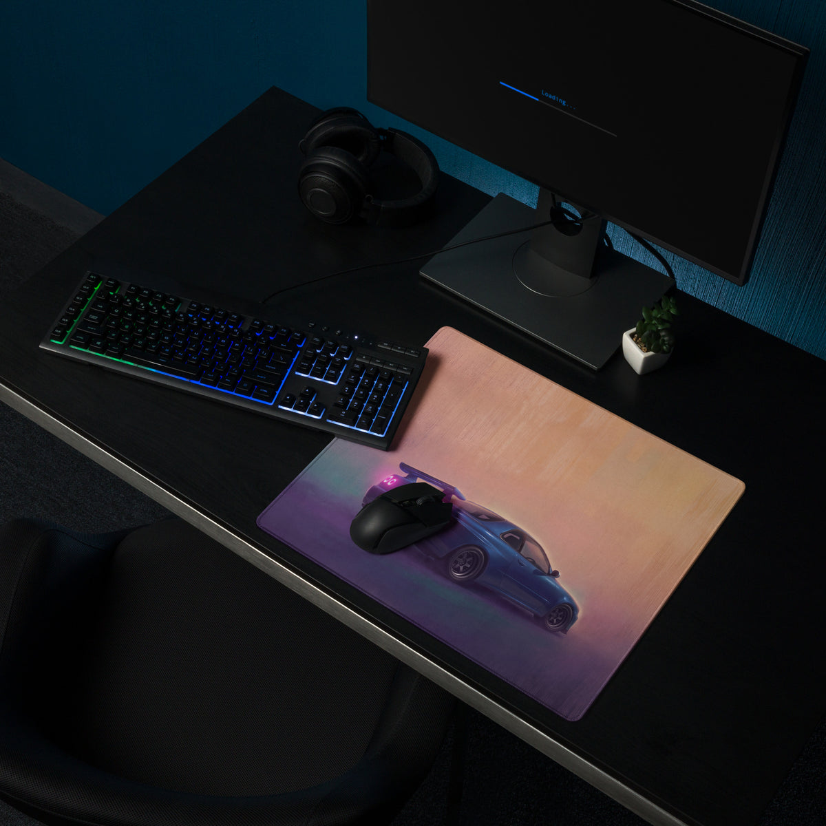 Nissan Skyline Inspired Bayside Blue R34 GT-R Rear Desk Pad – Extended Non-Slip PC Mouse Mat