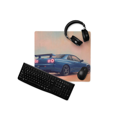 Nissan Skyline Inspired Apex Blue R34 GT-R Desk Mat – Low-Friction Cloth Setup Mousepad