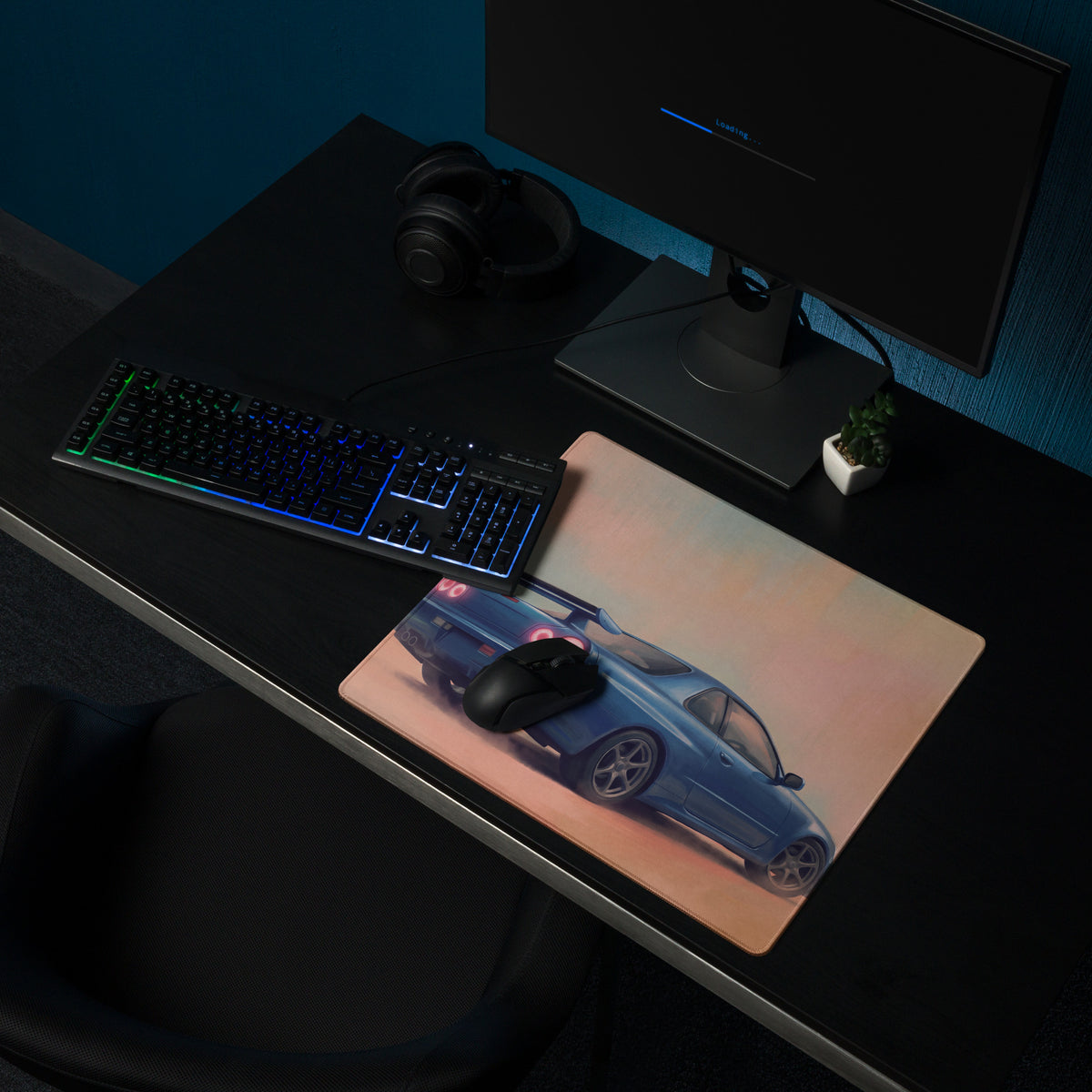 Nissan Skyline Inspired Apex Blue R34 GT-R Desk Mat – Low-Friction Cloth Setup Mousepad