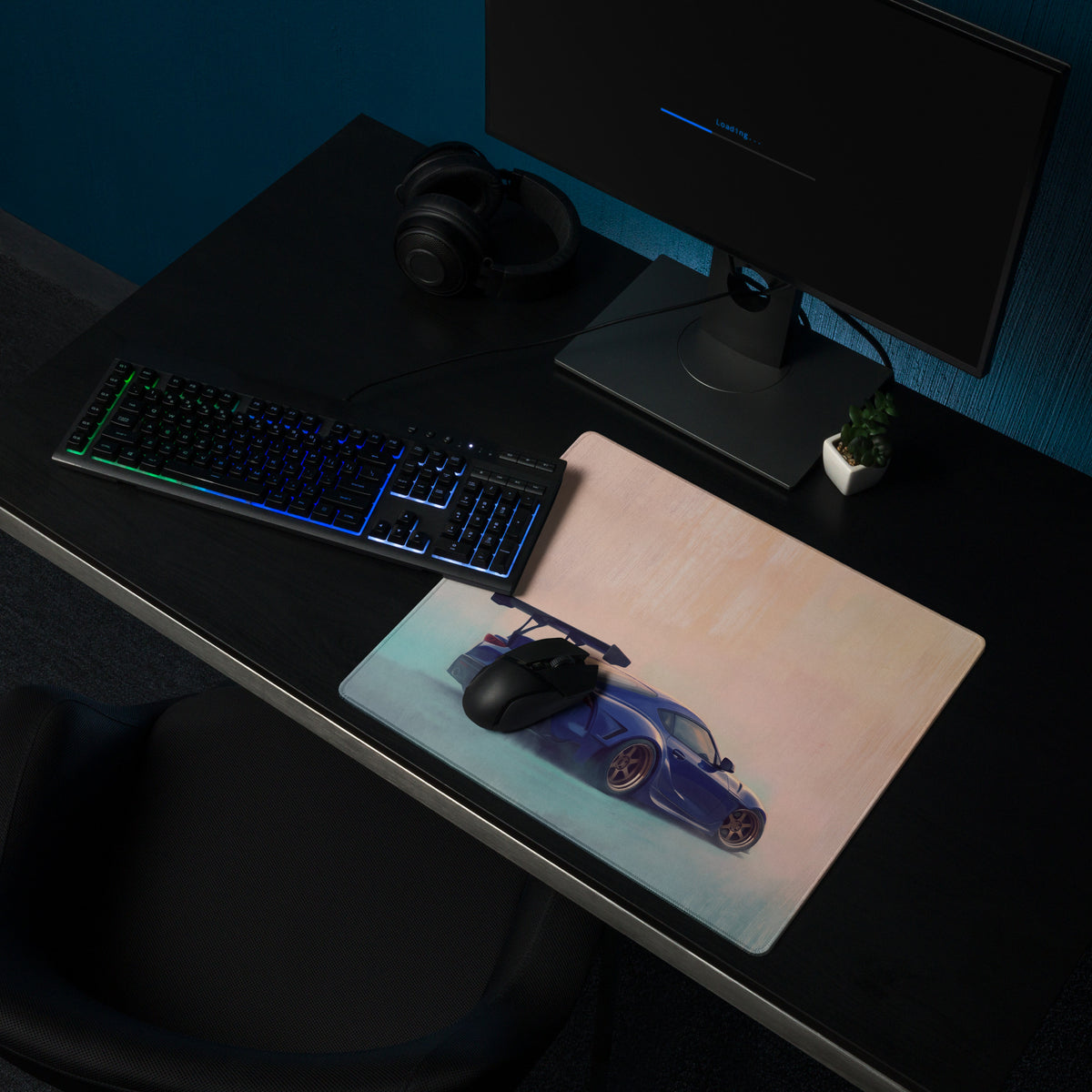 Toyota GR Supra Inspired Horizon Blue GT Wing Desk Pad – Ultra-Glide Stitched Edge Gaming Mouse Mat