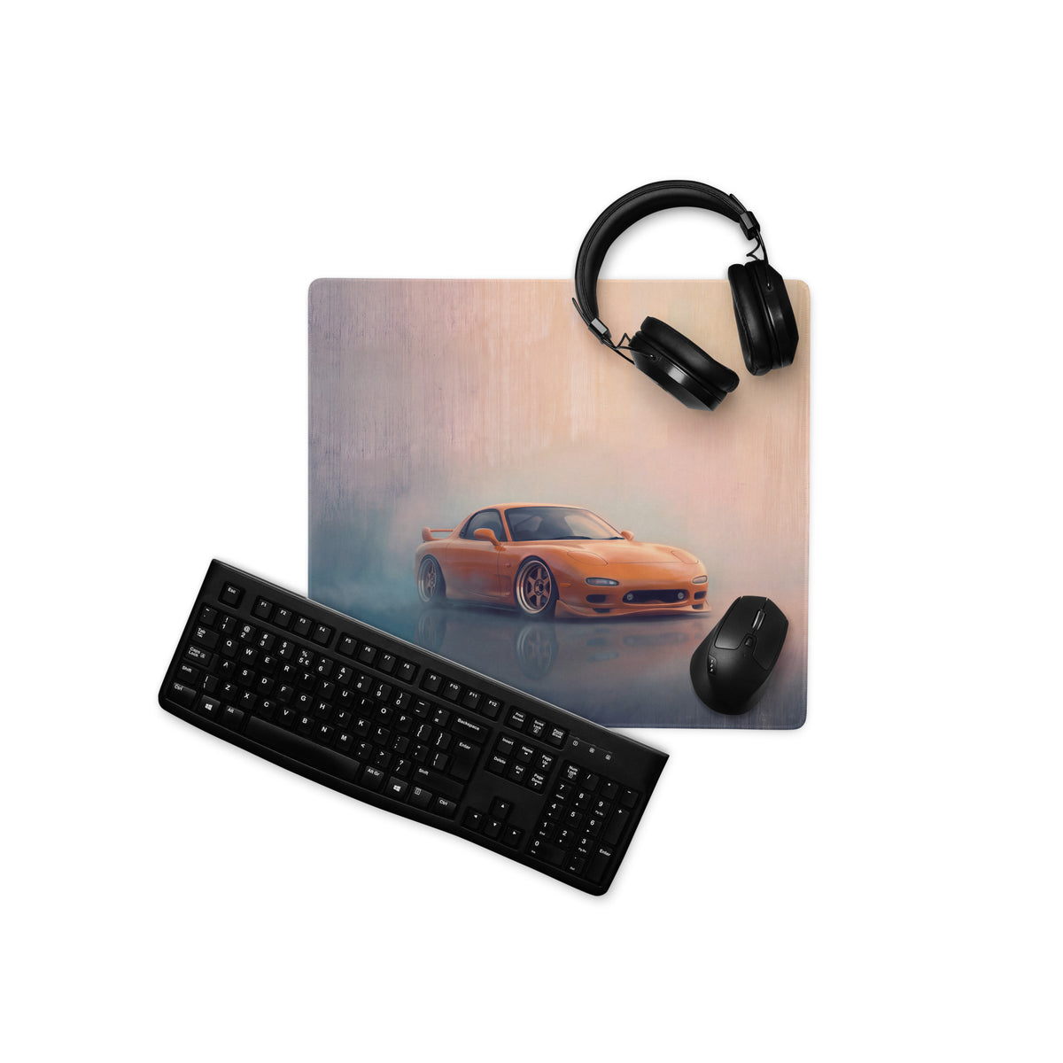 Mazda RX-7 Inspired Competition Orange FD Desk Pad – Ultra-Glide Stitched Edge Gaming Mouse Mat