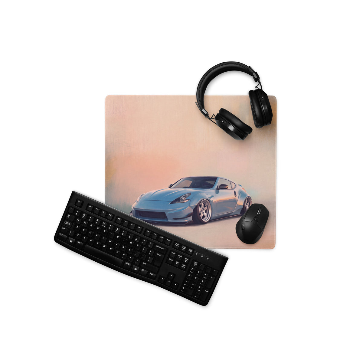 Nissan 370Z Inspired Light Blue Stance Desk Mat – Low-Friction Cloth Setup Mousepad