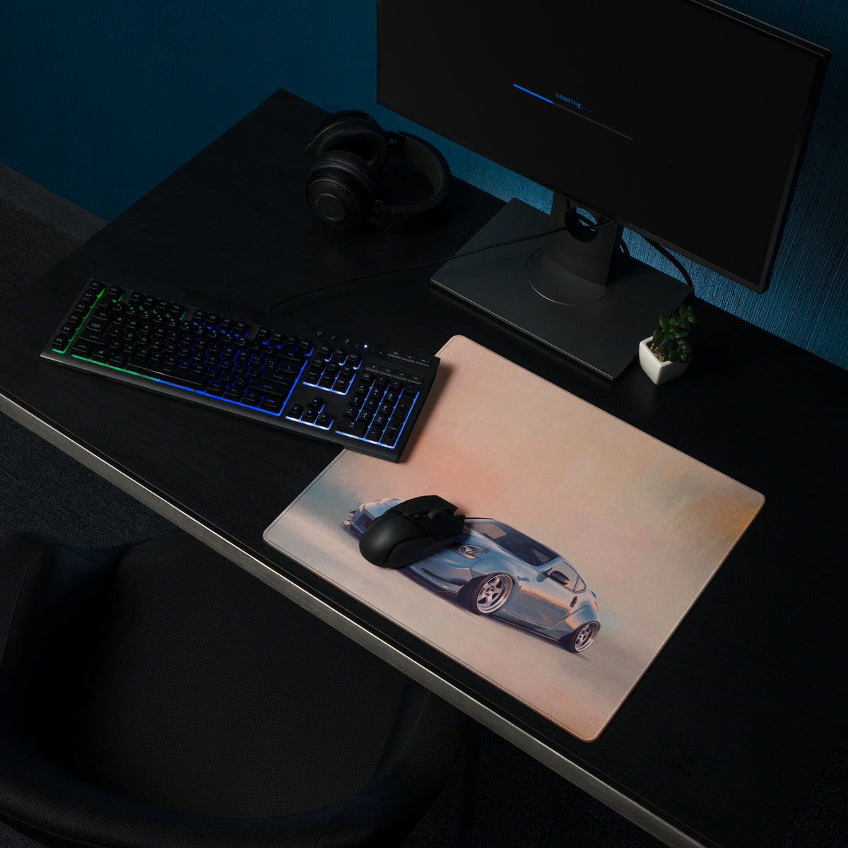 Nissan 370Z Inspired Light Blue Stance Desk Mat – Low-Friction Cloth Setup Mousepad